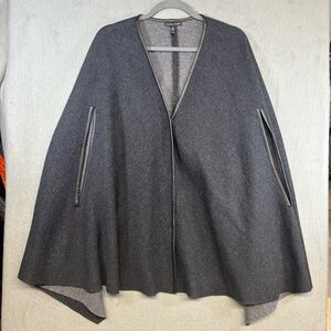 Eileen Fisher Felted Merino Snap Front Cape w/Leather Trim, size M/L